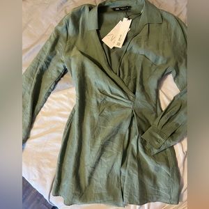 Long sleeve short green zara dress BNWT
